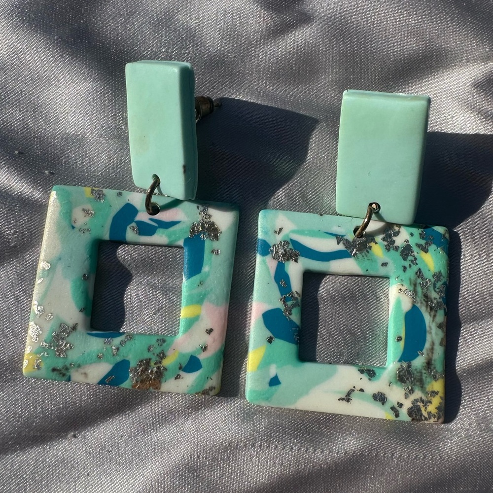 Turquoise Abstract Earrings - Picture 2 of 4